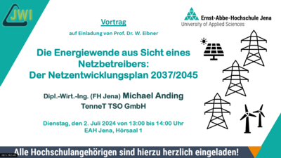 Informations-Flyer zum Vortrag "Energiewende aus Sicht eines Netzbetreibers: Der Netzentwicklungsplan 2037/2045" - Michael Anding